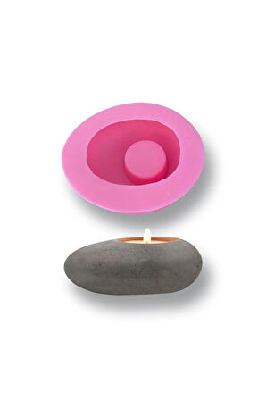 8,9cm Çakıl Taş Tealight Mumluk Silikon Kalıp K-1030, Kokulu Taş Sabun Alçı Mum Kalıbı