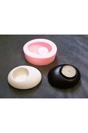 8,9cm Çakıl Taş Tealight Mumluk Silikon Kalıp K-1030, Kokulu Taş Sabun Alçı Mum Kalıbı