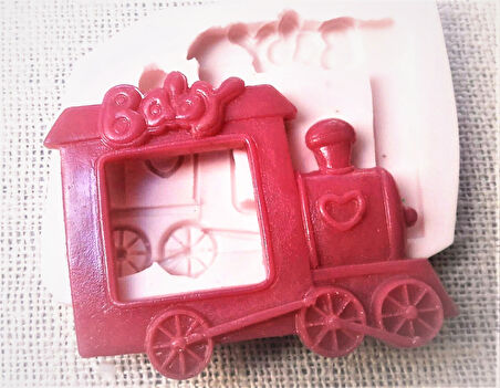 Baby yazılı 10cm Tren Çerçeve Silikon Kalıp K-110, Taş Tozu Polyester Çimento Alçı Mum Kalıbı