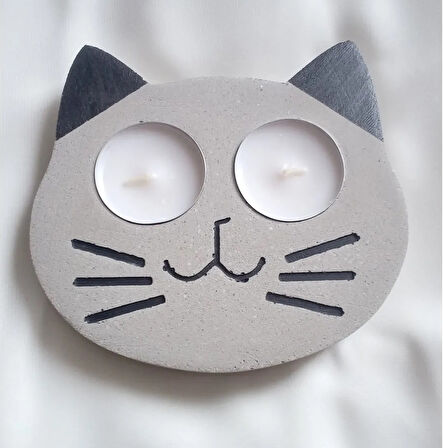 Kedi Kafası Çift Tealight Mumluk Hayvan Temalı Silikon Kalıp K-1139, Taş tozu çimento Alçı Kalıbı