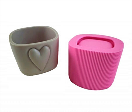 11cm Büyük Boy Kalp Kabartmalı Saksı Silikon Kalıp K-175