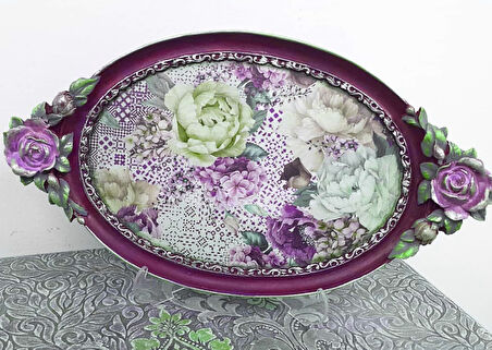  39cm Gül Kabartmalı Tepsi Silikon Kalıp K-351