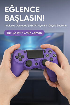 Yeni Nesil PS4 Kolu  Kablosuz, Şarj Edilebilir, Ergonomik + Titremeli + Dayanıklı Oyun Dostu MOR