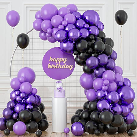 10 Adet Pastel Mor, 10 Adet Metalik Mor, 10 Adet Pastel Siyah Balon