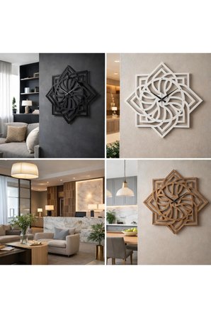 MOSAİCO Spiral Geometrik Ahşap Dekoratif Duvar Saati 40 cm. Beyaz Renk
