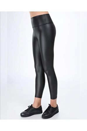 Kadın Siyah Parlak Içi Peluş Deri Tayt