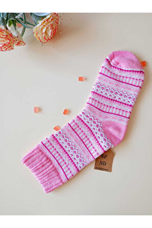 2 ÇİFT KALIN KIŞLIK YUMUŞAK ÇORAP YILBAŞI MOTİF ETNİK DESENLİ KADIN ÇORABI SÜTLÜKAHVE PEMBE 36-40