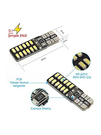 YENİ NESİL CANBUS T10 24 LEDLİ ULTRA PARLAK MOTOSİKLET OTOMOBİL PARK PLAKA AMPÜLÜ (2 ADET) 