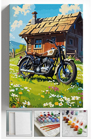 Sayılarla Boyama Çerçeveli Hobi Seti Numaralı Tuval Fırça Boya Dahil Kasnaklı MOTOR 40X50 Cm