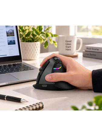 Luve Store Ergonomik Dikey Kablosuz Mouse Bluetooth 4.0 2.4 GHz Şarjlı RGB Sessiz 2400 DPI