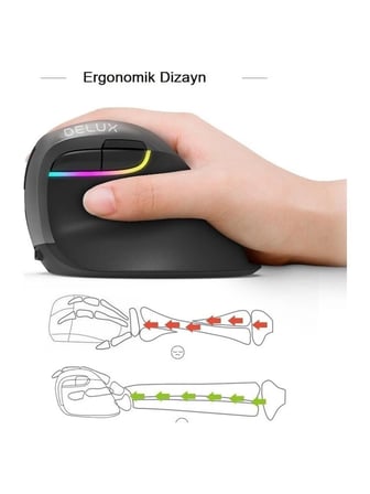 Luve Store Ergonomik Dikey Kablosuz Mouse Bluetooth 4.0 2.4 GHz Şarjlı RGB Sessiz 2400 DPI