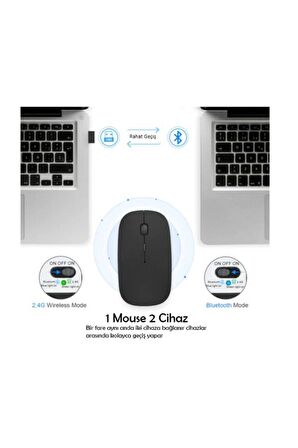 QASUL Bluetooth Şarjlı 2.4ghz Kablosuz Mouse Sessiz Tıklama mause