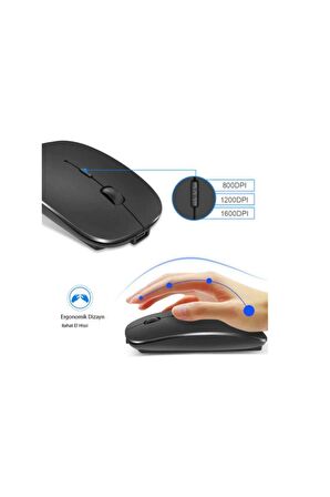 QASUL Bluetooth Şarjlı 2.4ghz Kablosuz Mouse Sessiz Tıklama mause