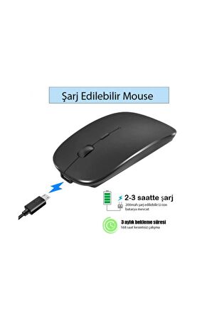 QASUL Bluetooth Şarjlı 2.4ghz Kablosuz Mouse Sessiz Tıklama mause