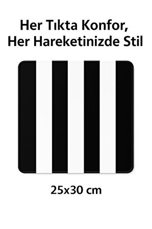 25×30 cm Siyah-Beyaz Çizgili Mouse Pad Kara Kartal Tutkunlarına Özel Beşiktaş Temalı
