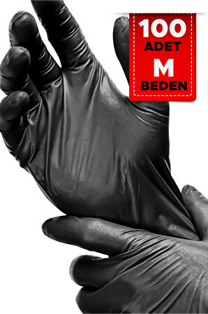Siyah M Beden 100 Adet Tek Kullanımlık Eldiven Plastik Eldiven Temizlik Eldiveni