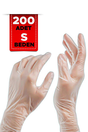 Şeffaf S Beden 200 Adet Tek Kullanımlık Eldiven Plastik Eldiven Temizlik Eldiveni