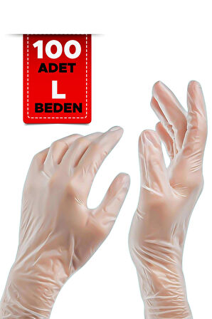 Şeffaf L Beden 100 Adet Tek Kullanımlık Eldiven Plastik Eldiven Temizlik Eldiveni