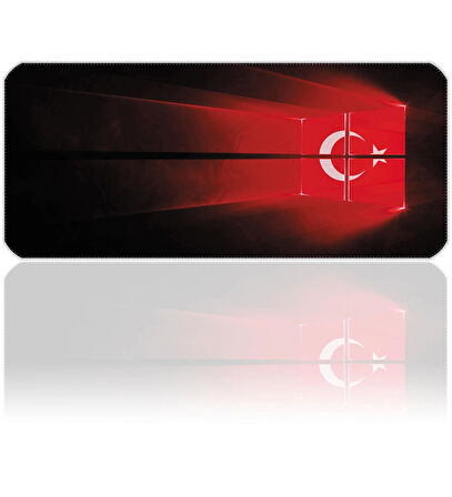 90x40 Türk Bayrağı XXL Büyük Boy ilyuka MP019040 Büyük Boy Gaming Mousepad Dikişli Kenar Kaymaz Taban 90x40cm