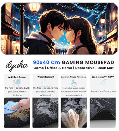 90x40 Anime Love XXL Büyük Boy ilyuka MP049040 Gaming Mousepad Dikişli Kenar Kaymaz Taban 90x40cm