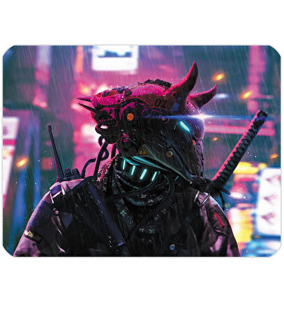 40X30cm Gaming Oyuncu Mousepad Kaymaz Kauçuk Taban Dikişli Kenar Cyberpunk Samurai MP054030