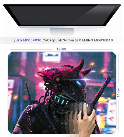 40X30cm Gaming Oyuncu Mousepad Kaymaz Kauçuk Taban Dikişli Kenar Cyberpunk Samurai MP054030