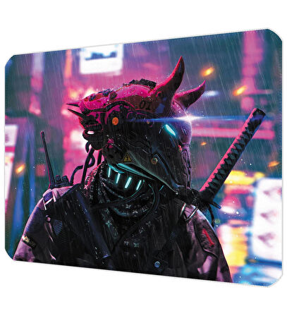 40X30cm Gaming Oyuncu Mousepad Kaymaz Kauçuk Taban Dikişli Kenar Cyberpunk Samurai MP054030