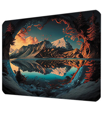 40X30cm Gaming Oyuncu Mousepad Kaymaz Kauçuk Taban Dikişli Kenar Majestic Mountain MP064030