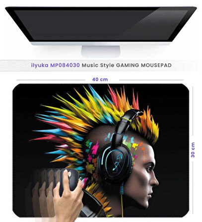 40X30cm Gaming Oyuncu Mousepad Kaymaz Kauçuk Taban Dikişli Kenar Music Style MP084030