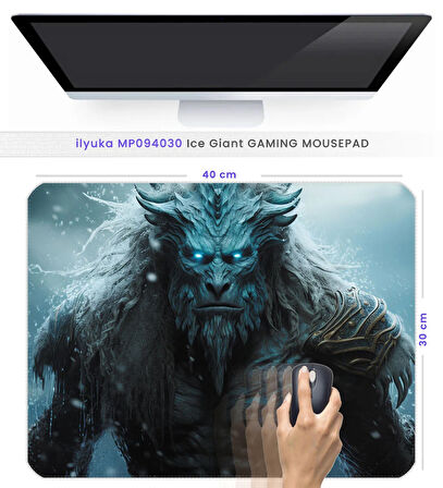 40X30cm Gaming Oyuncu Mousepad Kaymaz Kauçuk Taban Dikişli Kenar Ice Giant MP094030