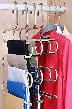 5 Adet 5 Katlı Metal Pantolon Eşarp Askısı - 5 Adet Askılık