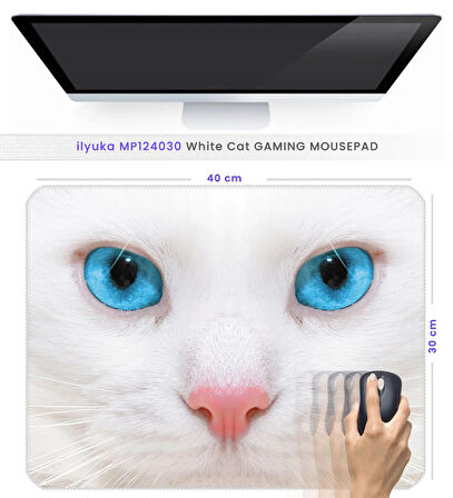 40X30cm Gaming Oyuncu Mousepad Kaymaz Kauçuk Taban Dikişli Kenar White Cat MP124030