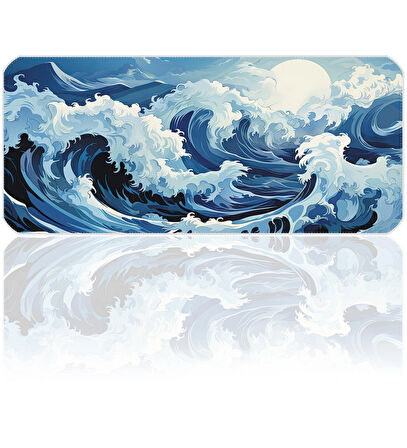 90x40 Ocean Storm XXL Büyük Boy ilyuka MP149040 Gaming Mousepad Dikişli Kenar Kaymaz Taban 90x40cm