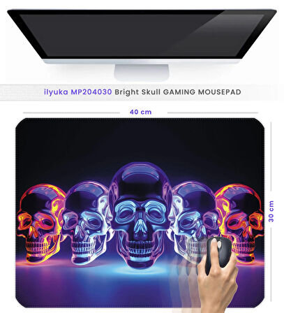 40X30cm Gaming Oyuncu Mousepad Kaymaz Kauçuk Taban Dikişli Kenar Bright Skull MP204030