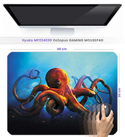 40X30cm Gaming Oyuncu Mousepad Kaymaz Kauçuk Taban Dikişli Kenar Octopus MP224030