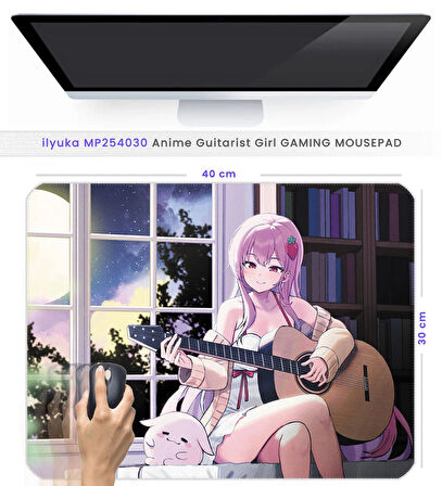 40X30cm Gaming Oyuncu Mousepad Kaymaz Kauçuk Taban Dikişli Kenar Anime Guitarist Girl MP254030