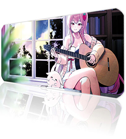 90x40 Anime Guitarist Girl XXL Büyük Boy ilyuka MP259040 Gaming Mousepad Dikişli Kenar Kaymaz Taban 90x40cm