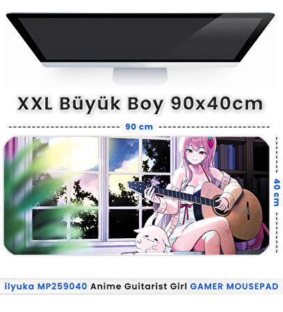 90x40 Anime Guitarist Girl XXL Büyük Boy ilyuka MP259040 Gaming Mousepad Dikişli Kenar Kaymaz Taban 90x40cm