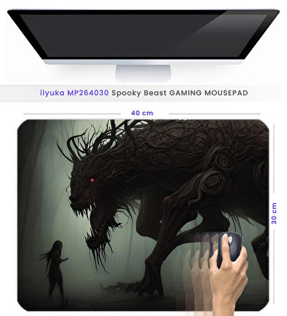 40X30cm Gaming Oyuncu Mousepad Kaymaz Kauçuk Taban Dikişli Kenar Spooky Beast MP264030