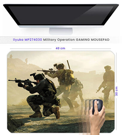 40X30cm Gaming Oyuncu Mousepad Kaymaz Kauçuk Taban Dikişli Kenar Military Operation MP274030