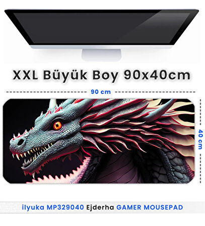 90x40 Ejderha XXL Büyük Boy ilyuka MP329040 Gaming Mousepad Dikişli Kenar Kaymaz Taban 90x40cm