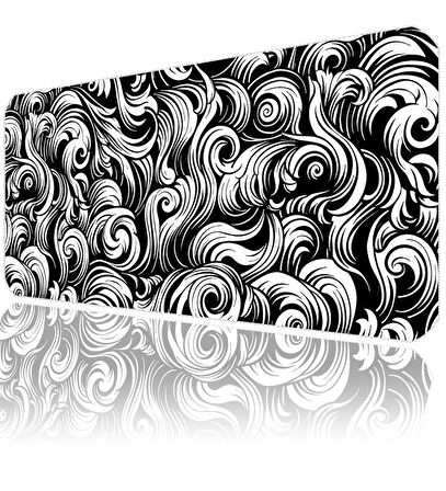 ilyuka 90x40cm Professional Gaming Mousepad XXL Büyük Boy Dikişli Kenar Kaymaz Taban MP369040 Black And White Abstract Patterns