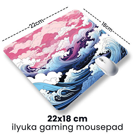 Japanese Waves 22x18cm MP452218 ilyuka Mini Boy Gaming Mousepad Dikişsiz Kenar Kaymaz Kauçuk Taban 22x18cm