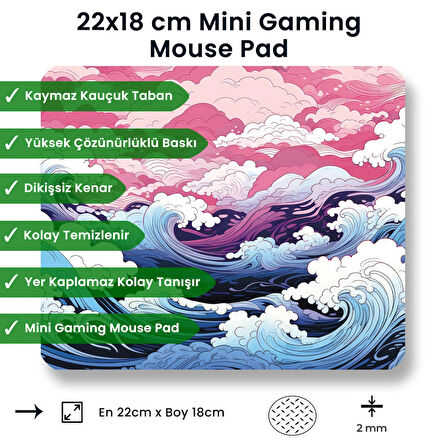 Japanese Waves 22x18cm MP452218 ilyuka Mini Boy Gaming Mousepad Dikişsiz Kenar Kaymaz Kauçuk Taban 22x18cm