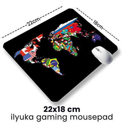 World Map Flags 22x18cm MP532218 ilyuka Mini Boy Gaming Mousepad Dikişsiz Kenar Kaymaz Kauçuk Taban 22x18cm