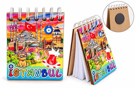 Premium Küçük Defter Arkadaş Hediyesi Hediye İstanbul Temalı Ahşap Magnetli Not Defteri