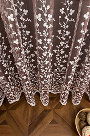 Mürdüm Etek Ucu Papatya Desenli Renk Geçişli 3 Kat Pileli Tül Perde