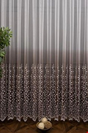 Mürdüm Etek Ucu Papatya Desenli Renk Geçişli 3 Kat Pileli Tül Perde