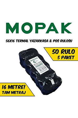 56x16 Termal Yazarkasa Pos Rulosu 5 Paket 50 Adet Rulo