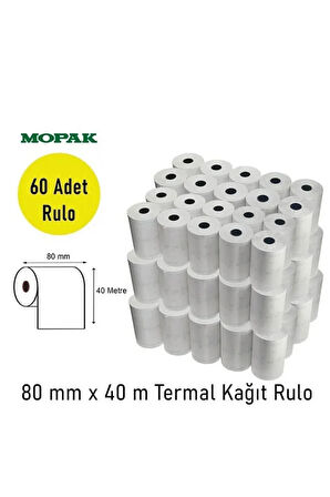 80x40 Termal Rulo Adisyon Yazarkasa Pos Fiş Bilgi 80x40 Yemek Fişi Termal Rulosu 1 Koli 60 Adet Rulo